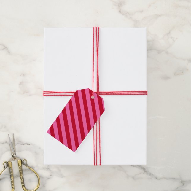 Pink and Red Christmas Peppermint Stripes  Geschenkanhänger (Mit Garn)