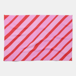 Pink and Red Diagonal Stripes  Geschirrtuch