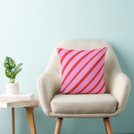 Pink and Red Diagonal Stripes  Kissen