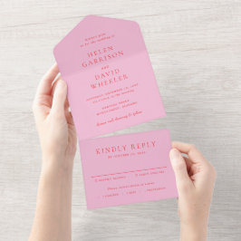 Pink and Red Elegant Classic Wedding All In One Einladung