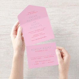 Pink and Red Elegant Classic Wedding All-in-One-Einladung