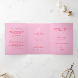 Pink and Red Elegant Classic Wedding Dreifach Gefaltete Einladung