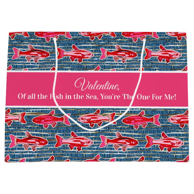 Pink and Red Fish for Valentine's Day Große Geschenktüte (Vorderseite)