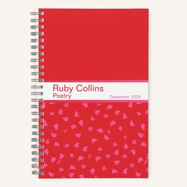Pink and Red Floral Split Pattern Notebook Notizbuch (Vorderseite)