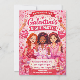 Pink and Red Galentine's Night Party Invitation Einladung
