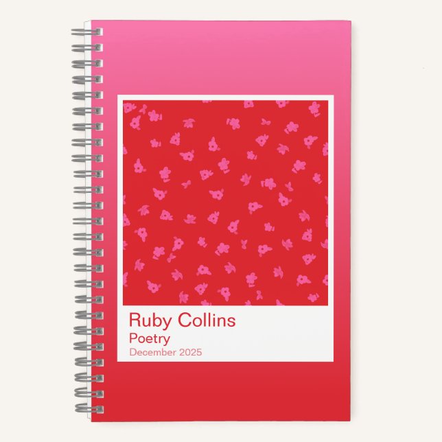 Pink and Red Gradient Floral Aesthetic Notebook Notizbuch (Vorderseite)
