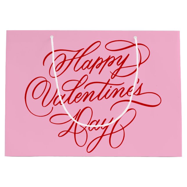 Pink and Red Happy Valentines Day Calligraphy Große Geschenktüte (Vorderseite)