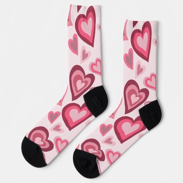 Pink and Red Layered Heart Pattern Socken (Linkes Detail)