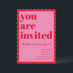 Pink and Red Modern 21st Scalloped Birthday Party Einladung<br><div class="desc">This birthday invitation features bold typography paired with a playful scalloped border for a fun,  confident look. The bright color palette and modern layout feel celebratory without being fussy. A great choice for milestone birthdays,  cocktail-style parties,  or stylish adult celebrations.</div>
