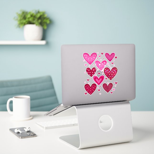 Pink and Red Patterned Hearts Aufkleber (Laptop auf Schreibtisch)