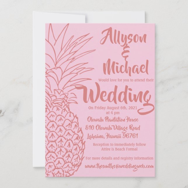Pink and Red Pineapple Beach Wedding Invitation (Devant)