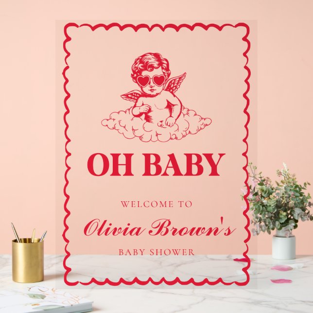 Pink and Red Retro Cherub Baby Shower (Mariage)