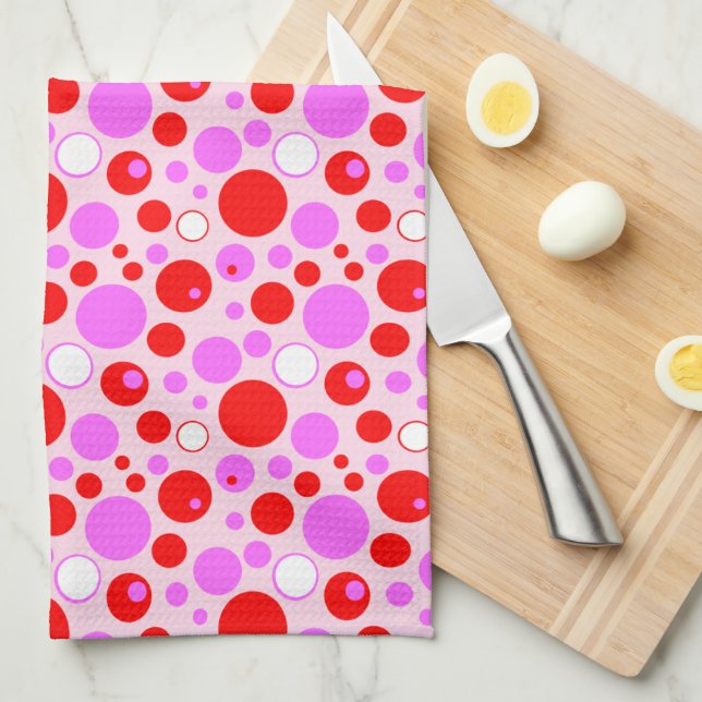 Pink and Red Retro Circles and Polka Dots on Pink Geschirrtuch (Viertel Falte)