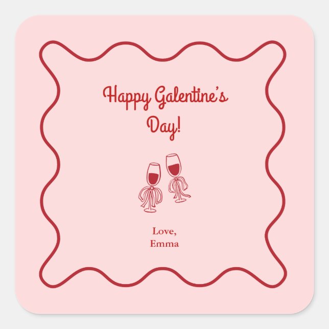 Pink and Red Retro Galentines Day Quadratischer Aufkleber (Vorderseite)