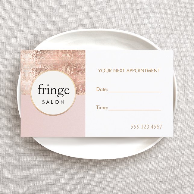Pink and Rose Gold Sequin Beauty Salon Appointment Terminkarte (Von Creator hochgeladen)