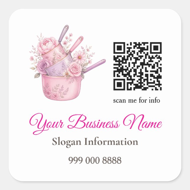 Pink and Roses Catering Geschäft QR-Code Aufkleber (Vorderseite)