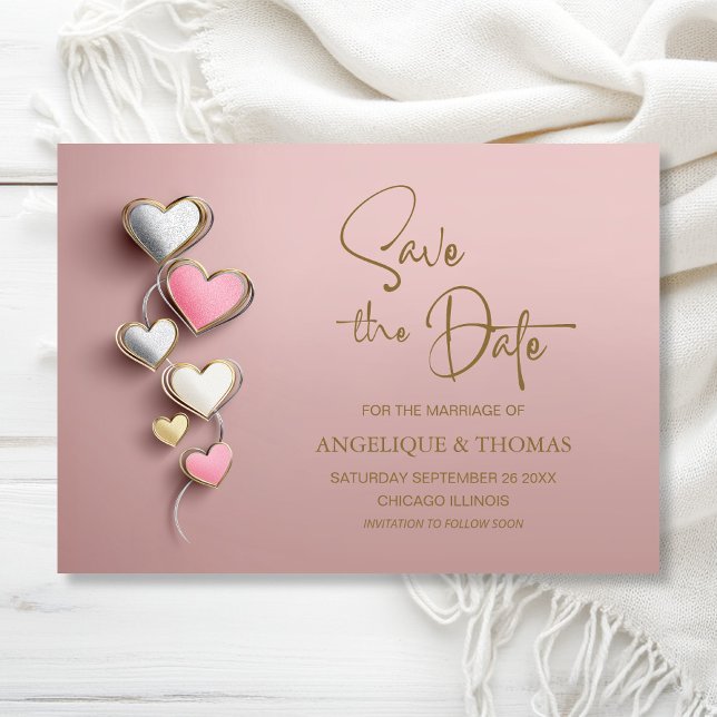 Pink and Silver Hearts Wedding Save the Date (Von Creator hochgeladen)