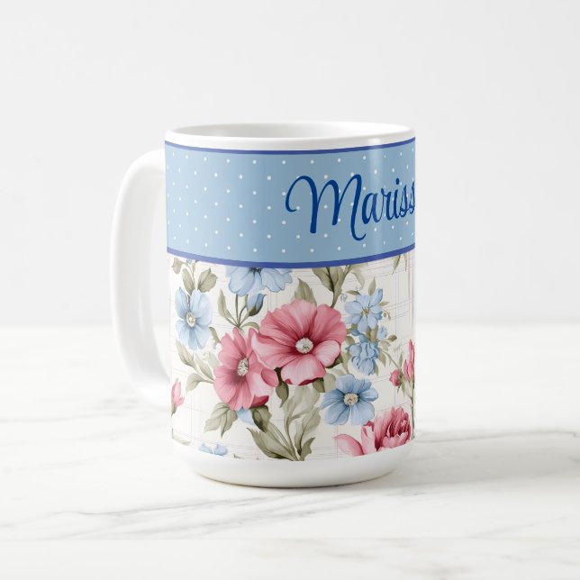 Pink and Sky Blue Floral et Mug Pois (Devant gauche)