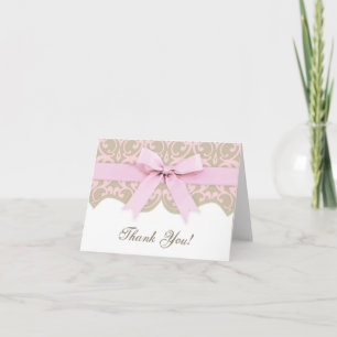 Pink and Taupe Damask Ribbon Baby Dusche Vielen Da Dankeskarte