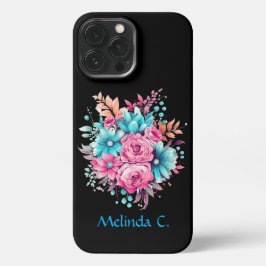 Pink and Teal Floral iPhone 13 Pro Max Hülle