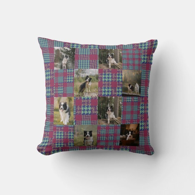 Pink and Teal Plaid 8 Photo Collage Kissen (Vorderseite)