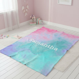 Pink and Teal Watercolor Custom Fleece Blanket