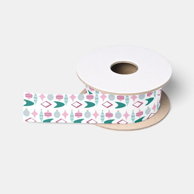 Pink and Turquoise Retro Christmas Ornaments  Satinband (Spule)