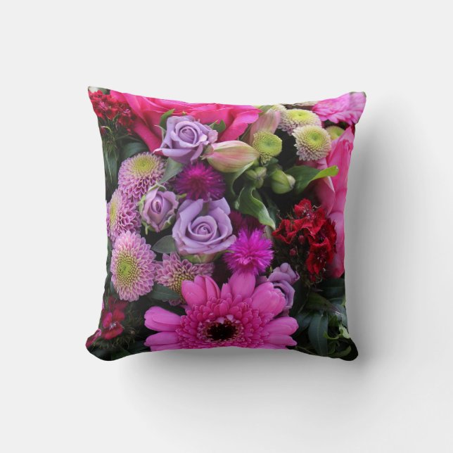 Pink and Violet Flower Bouquet Photo Kissen (Vorderseite)