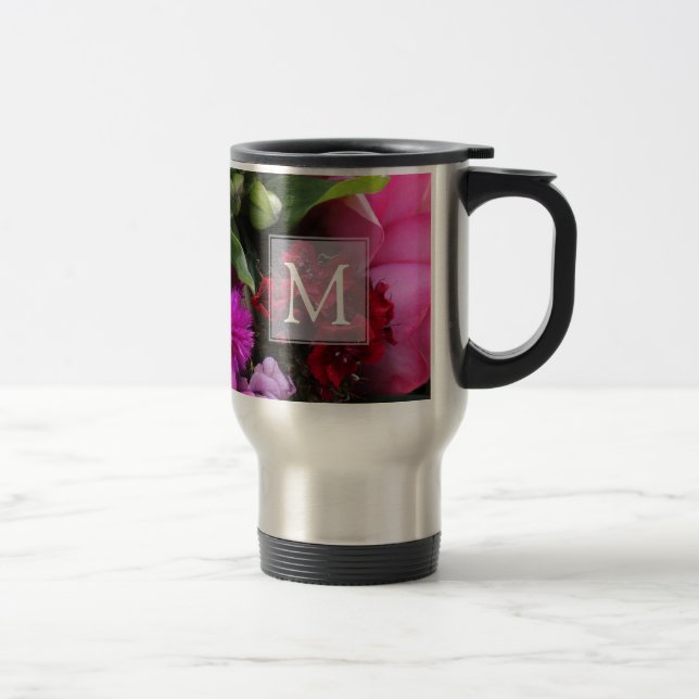 Pink and Violet Flowers Monogram Reisebecher (Rechts)