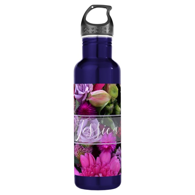 Pink and Violet Flowers Personalised Edelstahlflasche (Vorderseite)