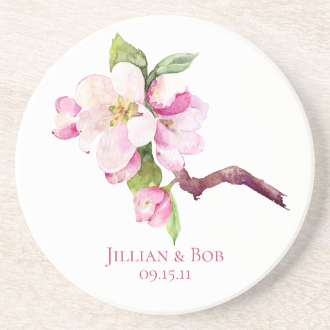 Pink and White Apple Blossoms Monogram Getränkeuntersetzer (Vorne)