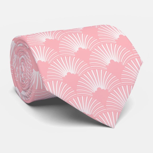Pink and white Art Deco pattern 2 Neck Tie Krawatte (Gerollt)