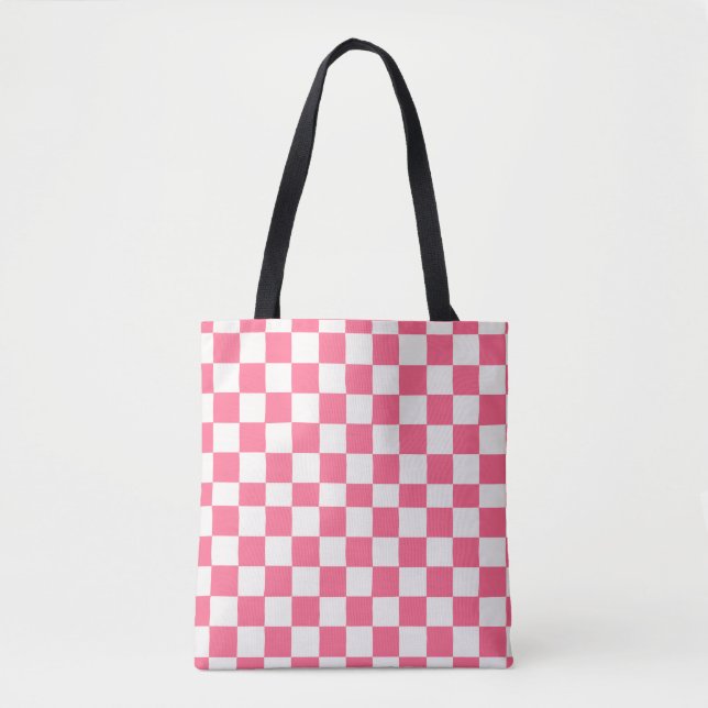 Pink and White Checkered Pattern  Tasche (Vorderseite)