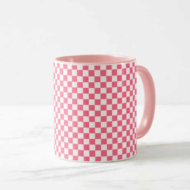 Pink and White Checkered Pattern  Tasse (VorderseiteRechts)