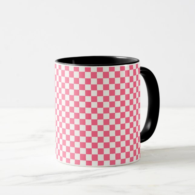 Pink and White Checkered Pattern  Tasse (VorderseiteRechts)