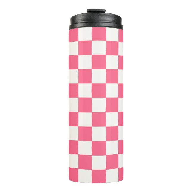 Pink and White Checkered Pattern  Thermosbecher (Vorderseite)