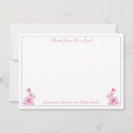 Pink And White Chinoiserie Bunny Girl Baby Shower  Dankeskarte