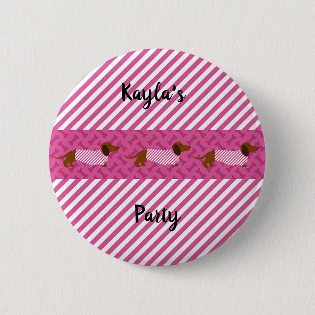 Pink and White Dachshund Button Pin (Vorderseite)
