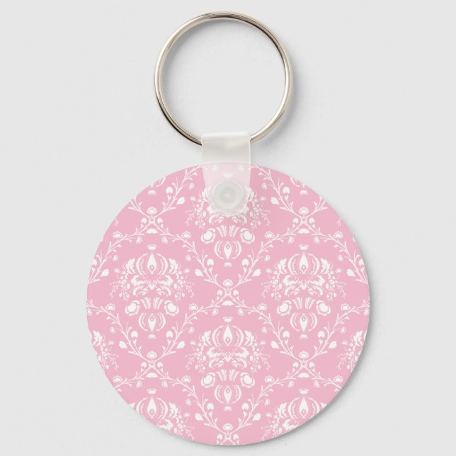 Pink and White Damask Schlüsselanhänger (Vorderseite)