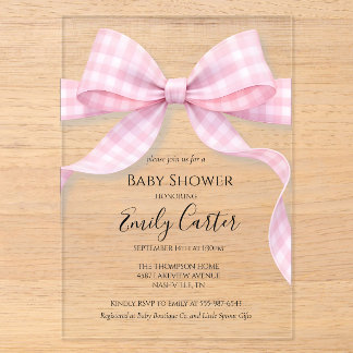 Pink and White Gingham Bow Baby Shower Invitation Acryleinladungen