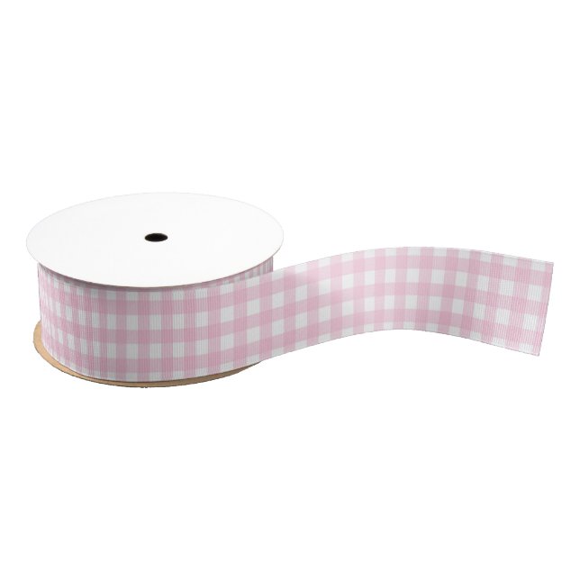 Pink and White Gingham Ripsband (Spule)