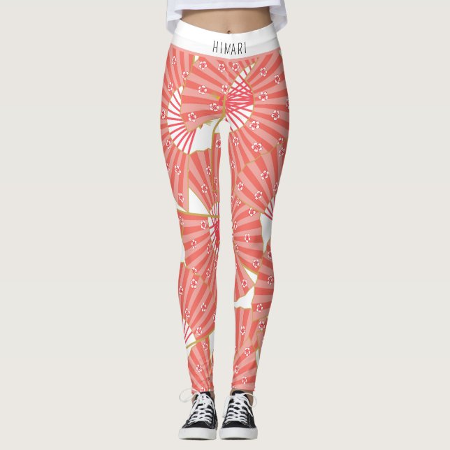 Pink and White Japanese Pattern Leggings (Vorderseite)