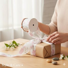 Pink and White Playful Floral Pattern Ripsband