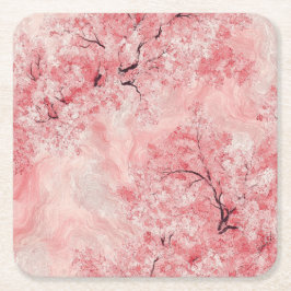Pink and White Sakura Branches on Navy Blue Custom Rechteckiger Pappuntersetzer