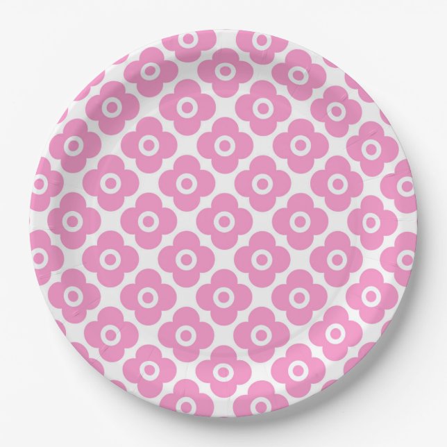 Pink and white simple floral pattern pappteller (Vorderseite)