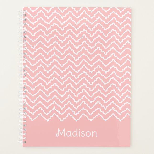 Pink And White Squiggly Chevron Zigzag With Name (Devant)