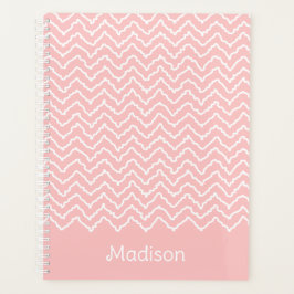 Pink And White Squiggly Chevron Zigzag With Name Planer