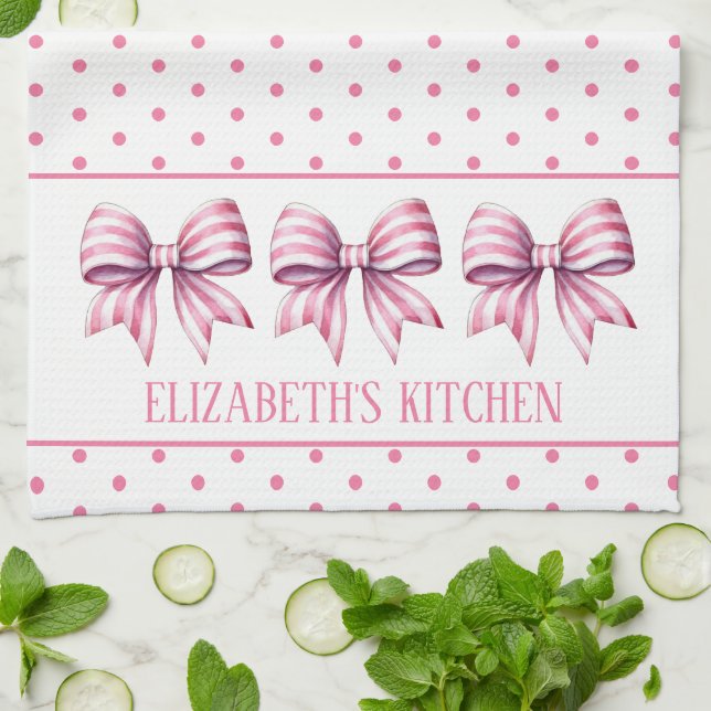 Pink and White Watercolor Bows Personalized Geschirrtuch (Gefaltet)