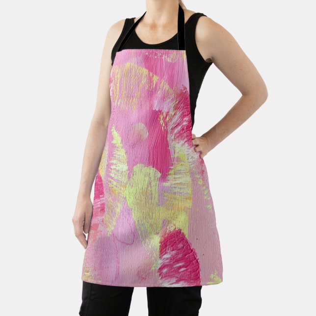 Pink and Yellow Abstract Art All-Over Print Apron Schürze (InSitu)