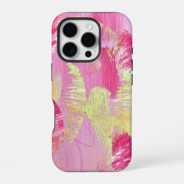 Pink and Yellow Abstract Art Phone Case iPhone 16 Pro Hülle (Rückseite)